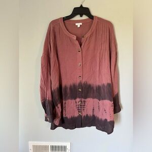 J. Jill PureJill Top XL Tie Dye Crinkle Gauze Pink Tunic Shirt Hippie Boho
